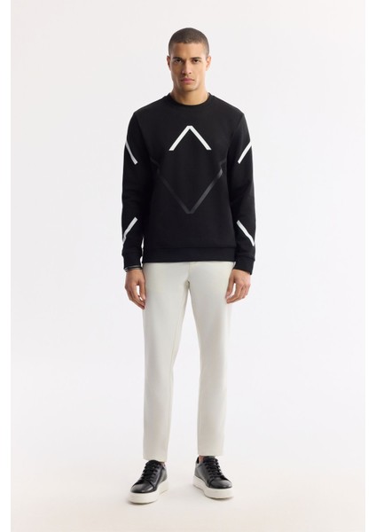 Erkek Siyah Bisiklet Yaka Baskılı Bi Stretch Interlok Sweatshirt A51y1226