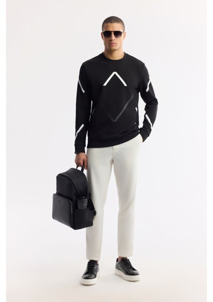 Erkek Siyah Bisiklet Yaka Baskılı Bi Stretch Interlok Sweatshirt A51y1226