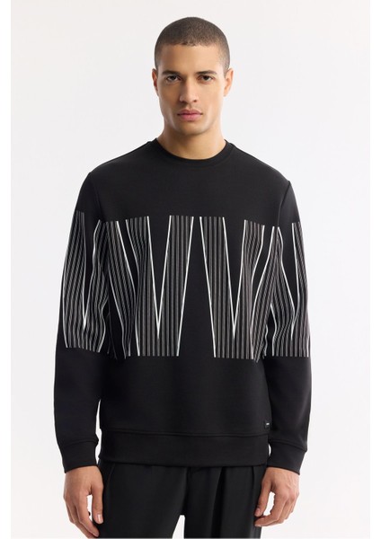 Erkek Siyah Bisiklet Yaka Baskılı Bi Stretch Interlok Sweatshirt A51y1227 modelleri