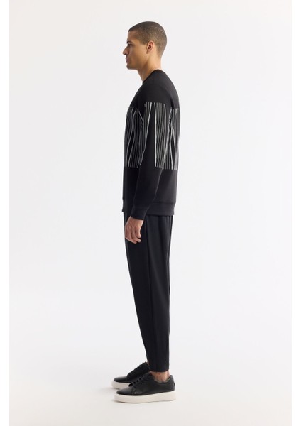 Erkek Siyah Bisiklet Yaka Baskılı Bi Stretch Interlok Sweatshirt A51y1227 fırsatları