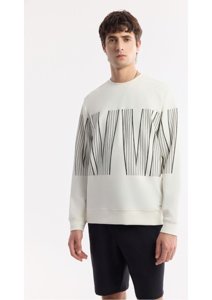 Erkek Ekru Bisiklet Yaka Baskılı Bi Stretch Interlok Sweatshirt A51y1227