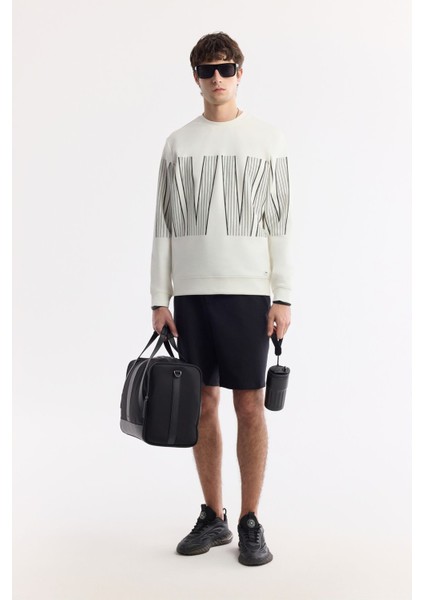 Erkek Ekru Bisiklet Yaka Baskılı Bi Stretch Interlok Sweatshirt A51y1227