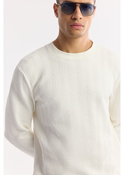 Erkek Ekru Bisiklet Yaka Jakarlı Elastan Sweatshirt A51y1228 fiyatları
