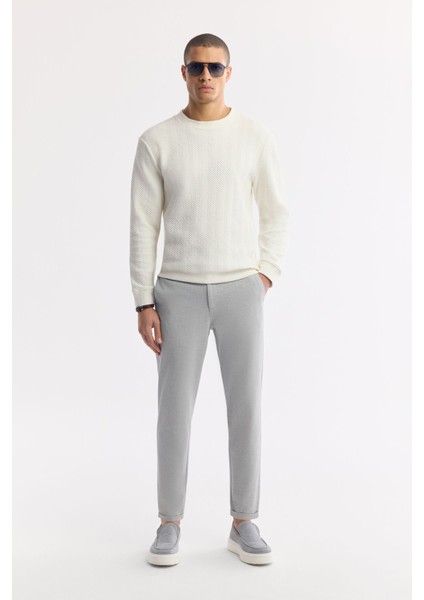 Erkek Ekru Bisiklet Yaka Jakarlı Elastan Sweatshirt A51y1228