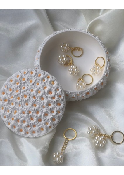Papatyalı Takı Kutusu,mum Kutusu 15.5x5.5, Dekoratif Kapaklı Kutu, Papatya Desenli Saksı,k Eşya
