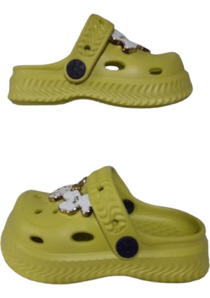 Bebek Çocuk Yeşil Renkli Taşlı-Bahçe-Havuz-Kreş Gündelik Kaymaz Ortopedik Sandalet Terlik