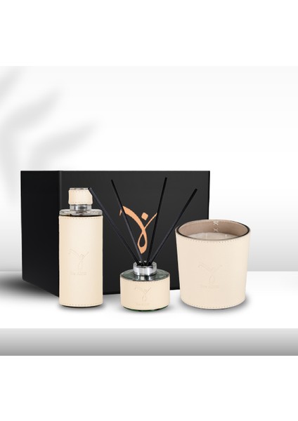 Deri Umut Bej Mum 500GR & Kolonya 250ML & Diffuser 150ML Hediye Seti