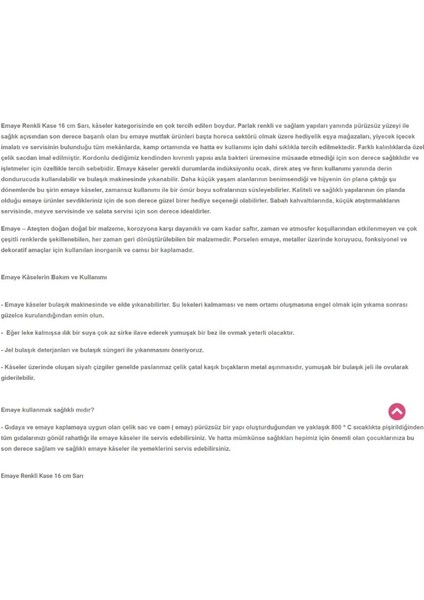 Çelik Üzeri Emaye Kaplama Çap 16CM Kase Sarı Mutfak Ürün Yükseklik 6cm Renkli Saç Materyal 1 Adet fiyatları