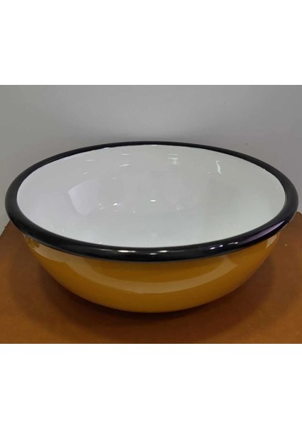 Çelik Üzeri Emaye Kaplama Çap 16CM Kase Oksit Sarı Beyaz Siyah Kordonlu Yükseklik 5,5cm 1 Adet