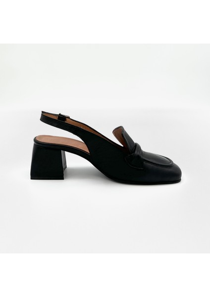 Deri Siyah Topuklu Slingback Loafer - 5 Cm fiyatları