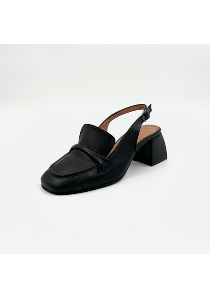 Deri Siyah Topuklu Slingback Loafer - 5 Cm modelleri