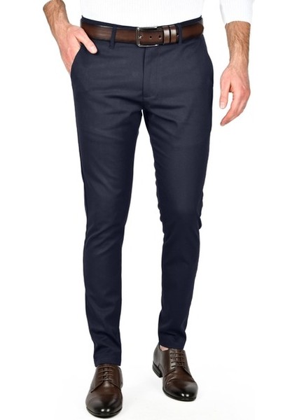 Kendinden Desenli Slim Fit Likralı Keten Pantolon 2502310