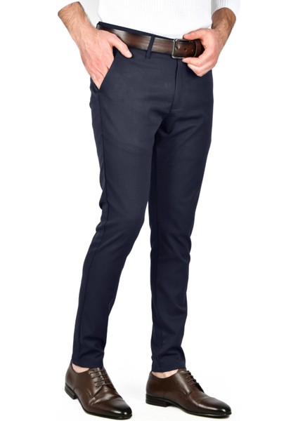 Kendinden Desenli Slim Fit Likralı Keten Pantolon 2502310