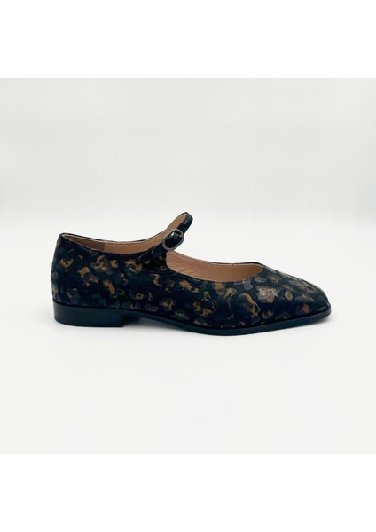 Deri Mary Jane Babet – Leopar Desenli, 2 Cm Topuk