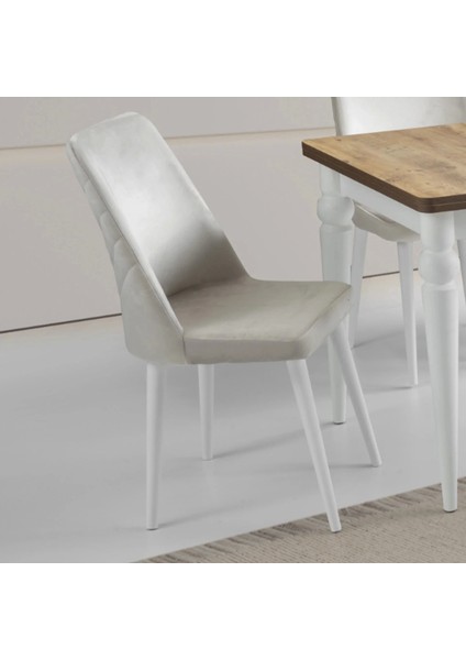 Ahşap Salon Yemek Masa Sandalye Takımı 4 Sandalyeli Yandan Açılır Büyüyen Meşe-Beyaz 60 x 90 cm fırsatları