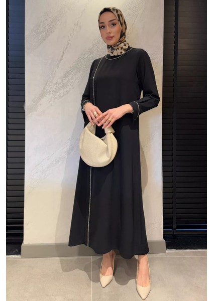 Kadın Bel Kuşaklı Taş Işlemeli Büyük Beden Tesettür Elbise fiyatları