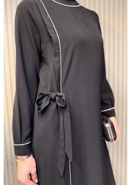 Kadın Bel Kuşaklı Taş Işlemeli Büyük Beden Tesettür Elbise modelleri