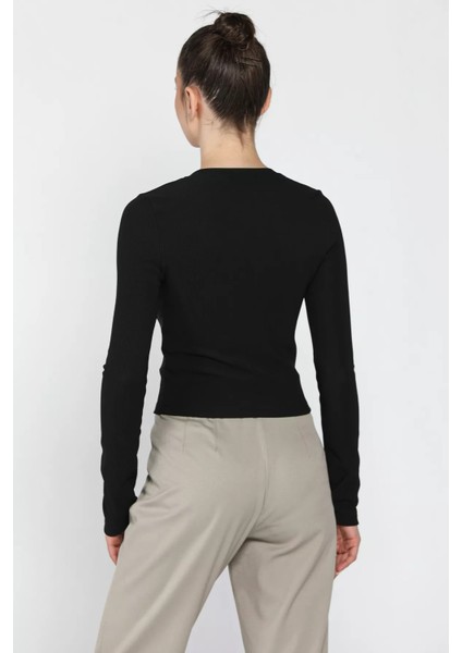 Kadın Yarım Fermuarlı Crop Body Bluz