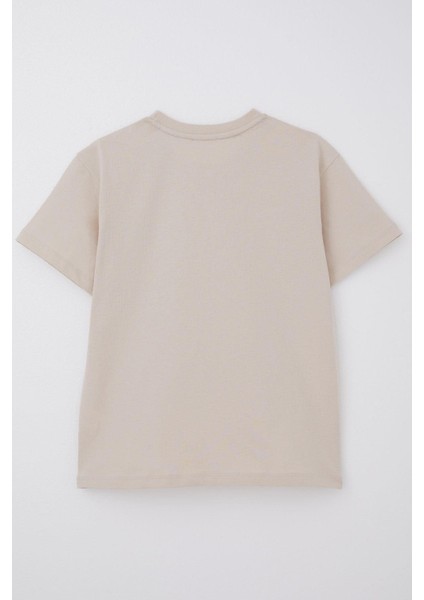 Erkek Çocuk Tişört Çift Cep Detaylı Kabartma Yazı Baskılı 6-12 Yaş, Bej fiyatları