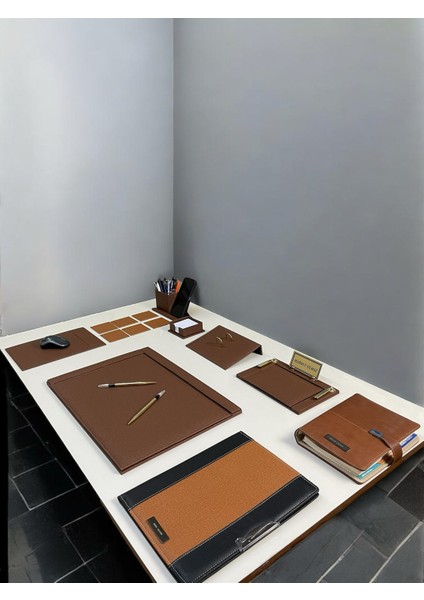 Özel Lüx Set - Deri Sümen Takımı - Organizer Defter - Sekreterlik Seti-Kişiye Özel Isimli