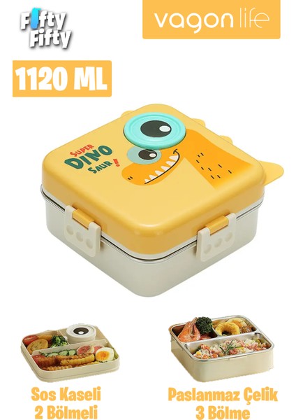 Lunch Box 1120 ml (Sızdırmaz,karışmaz Üç Bölmeli) Sos Kaseli Yeni Nesil Sefer TASI-FFLBOX10082
