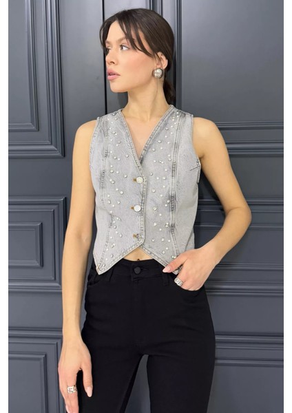 Kadın Taşlı Jean Kot Yelek fiyatları