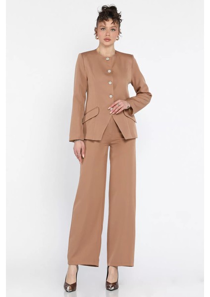 Düğme Detaylı Astarlı Kadın Ceket Pantolon Ikili Takım