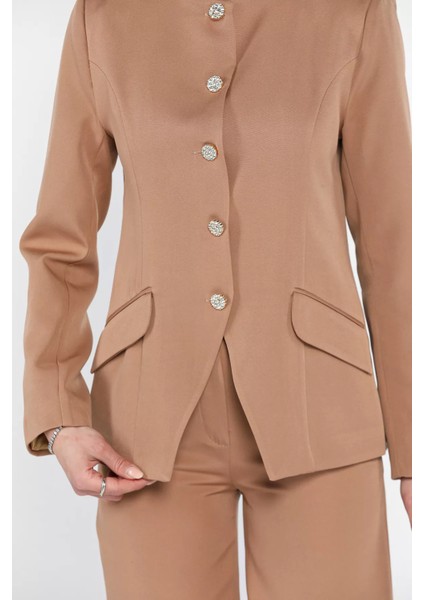 Düğme Detaylı Astarlı Kadın Ceket Pantolon Ikili Takım fırsatları