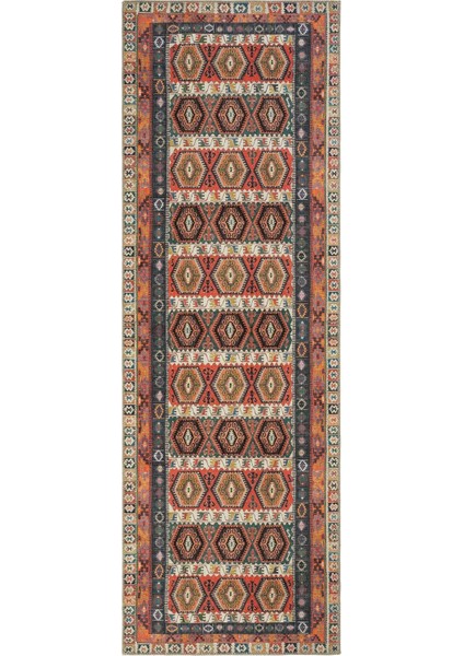 Private Renkli Yolluk Eskitme Etnik Desen Hol Koridor Halısı Yıkanabilir Vintage Şönil Yolluk