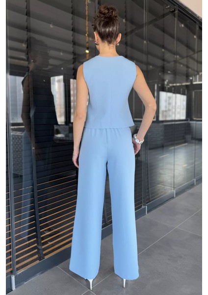 Düğme Detaylı Astarlı Kadın Yelek Pantolon İkili Takım P-00015240