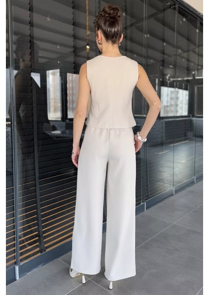 Düğme Detaylı Astarlı Kadın Yelek Pantolon Ikili Takım modelleri
