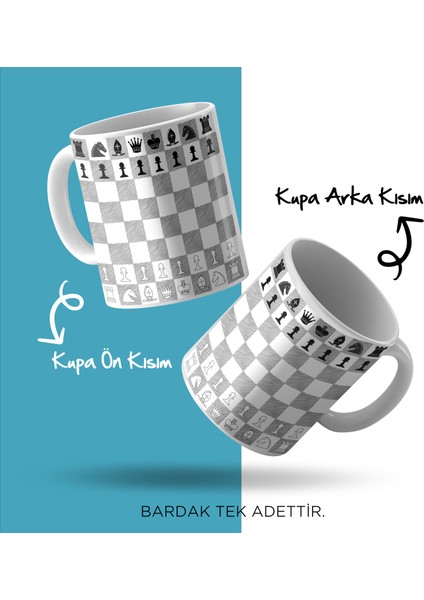 Satranç Temalı Porselen Kupa Bardak