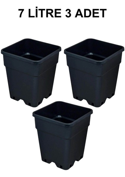 Plastik Kare Saksı 7 Litre 3 Adet