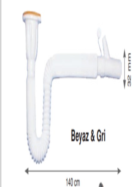 Uzun Körüklü Lavabo Sifonu Tahliyeli Ekstra
