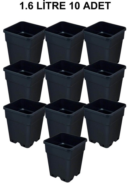 Plastik Kare Saksı 1.6 Litre 10 Adet