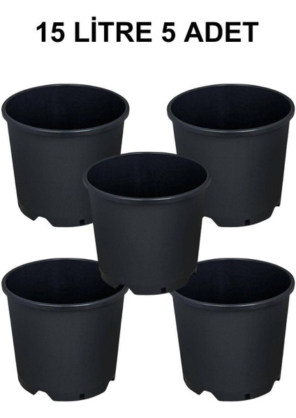 Plastik Yuvarlak Saksı 15 Litre 5 Adet