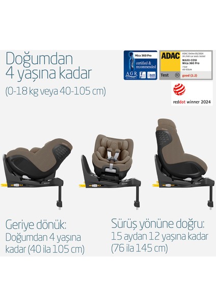 Mica 360 Pro I-Size Dünyanın Ilk Kızaklı, Araç Dışına Çıkabilen Adac'lı Isofix'li 360 Dönebilir Yatabilir 0-18 kg Bebek Oto Koltuğu Authentic Truffle