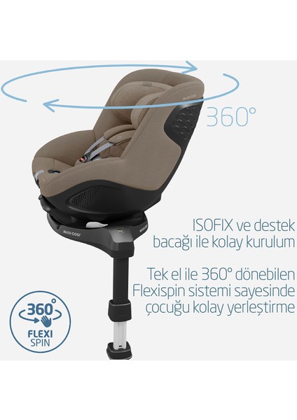 Mica 360 Pro I-Size Dünyanın Ilk Kızaklı, Araç Dışına Çıkabilen Adac'lı Isofix'li 360 Dönebilir Yatabilir 0-18 kg Bebek Oto Koltuğu Authentic Truffle