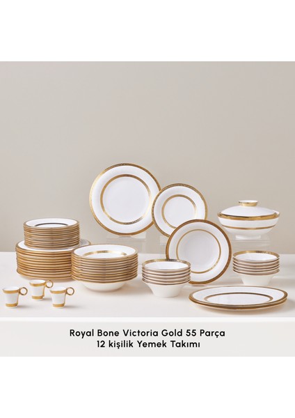 Royal Bone Victoria 55 Parça 12 Kişilik Yemek Takımı Gold