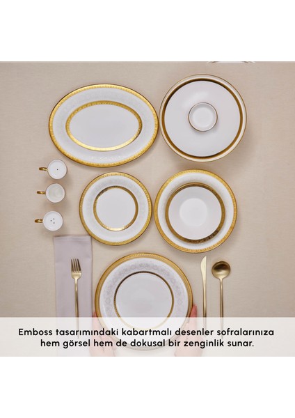 Royal Bone Victoria 55 Parça 12 Kişilik Yemek Takımı Gold