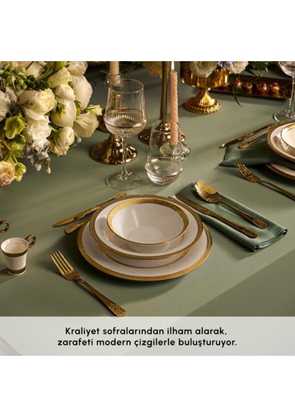 Royal Bone Victoria 55 Parça 12 Kişilik Yemek Takımı Gold