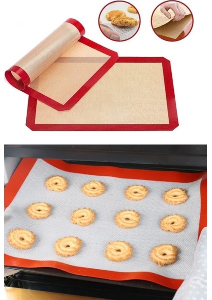 Kek Börek Pişirme Hamur Açma Matı 2 Adet Silikon Yıkanabilir Kendinden Yağlı Fırınlanabilir 30X40 cm