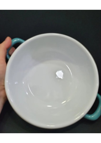 Çelik Üzeri Emaye Kulplu Salata Kase Mint Mavi Çap 20CM Derinlik 7cm 1 Adet