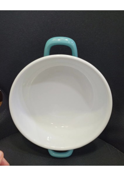 Çelik Üzeri Emaye Kulplu Salata Kase Mint Mavi Çap 20CM Derinlik 7cm 1 Adet