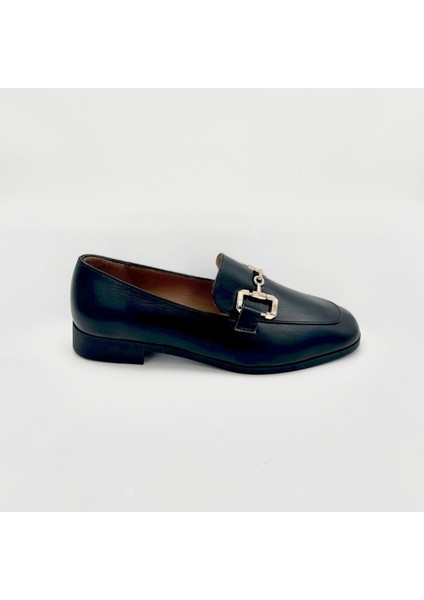 Deri Siyah Kadın Loafer - 20mm Topuk