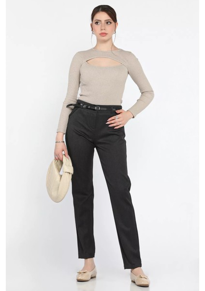 Büyük Beden Kadın Kemerli Kumaş Pantolon