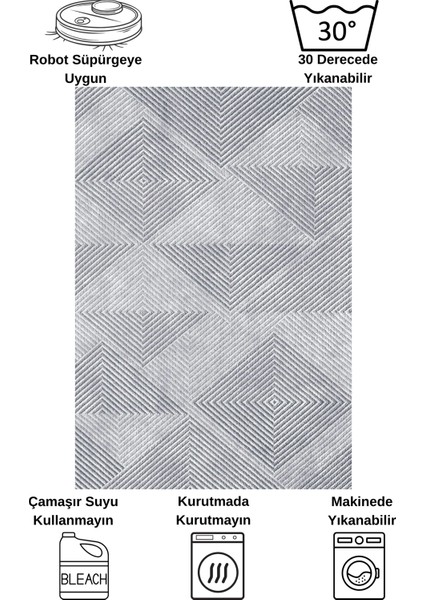 Gri Renk Geometrik Desen Yolluk Kaymaz Taban Halı indirimleri