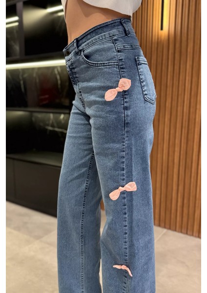 Fiyonk Detaylı Yüksek Bel Bol Paça Kadın Jean Kot Pantolon P-00014812 modelleri
