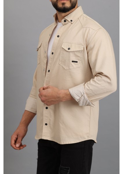Erkek Slim Fit Dar Kalıp Likralı Kot Gömlek
