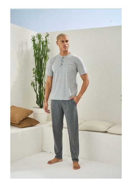 2090 Erkek Midi Yaka Pijama Takım